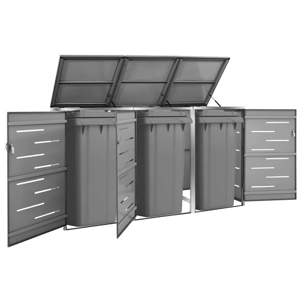 Möbel Mülltonnenbox für 3 Tonnen 207x77,5x115 cm Edelstahl, Langlebige und funktional, einfacher Aufbau,  DE